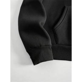 Women's Plus Size Soft Casual Hooded Sweatshirt with Artistic Back Print - Black & White & Bird Design, Kangaroo Pocket, Relaxed Fit, Machine Washable, All-Season Comfort, Ladies Sweatshirts, Decorative Text Design