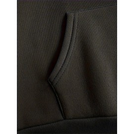 Women's Plus Size Soft Casual Hooded Sweatshirt with Artistic Back Print - Black & White & Bird Design, Kangaroo Pocket, Relaxed Fit, Machine Washable, All-Season Comfort, Ladies Sweatshirts, Decorative Text Design