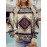 Plus Size - Women'S Bohemian Western Print Sweatshirt - Long Sleeve Round Neck Pullover with Tribal Pattern, All-Season Casual Comfort Fit, Oversized H-line Silhouette For Casual Attire, Bohemian Style, Comfortable Wear, Boho Lovers