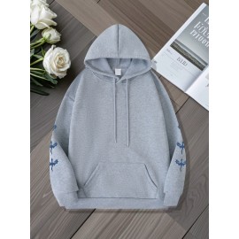 [Dragon Print Hoodie] Plus Size Dragon Print Hoodie - Casual Long Sleeve Pullover with Drawstring, Kangaroo Pocket - 100% Polyester, Slight Stretch, All Season Knit Fabric Hooded Sweatshirt