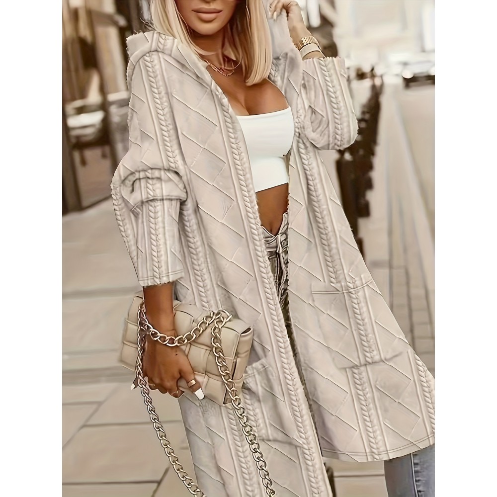 Plus Size, Women's Beige/Neutral-Tan Hooded Cloak Coat - Longline Floor-Length Winter Jacket with Pockets, Layered Tunic-like Design for Fall & Winter, Hand Washable Elegant Outerwear for Layering or Standalone Outfits (Solid Color, No Buttons/Zipper Closure) - Solid Beige with Subtle Texture, Relaxed Fit, Structured Silhouette, Minimalist Hood, Chic & Sophisticated for Cooler Weather, Oversized Hoodie For Women Plus Size, Winter Clothes For Women,