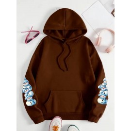 [Cozy Snowman Hoodie] Cozy Oversized Women's Mint Green Snowman & Snowflake Print Hoodie | Soft Casual Long Sleeve Pullover with Pockets, Machine Washable, Winter Accessories, Comfortable Clothing, Playful Graphic Design, Durable Fabric