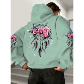 [Pink Oversized Hoodie] Soft Women's Oversized Hoodie | Floral Turtle Graphic Print Long Sleeve Pocket Sweatshirt, Pink All-Season Comfort Fit, Everyday Comfort Wear, Quality Casualwear