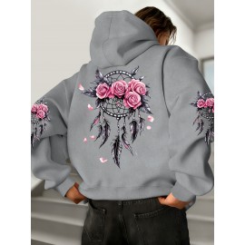 [Pink Oversized Hoodie] Soft Women's Oversized Hoodie | Floral Turtle Graphic Print Long Sleeve Pocket Sweatshirt, Pink All-Season Comfort Fit, Everyday Comfort Wear, Quality Casualwear