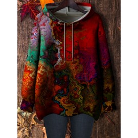 Plus Size, Plus Size Marble Texture Print Pattern, Casual Comfortable Plus Size Hoodie for Women, No Accessories Included