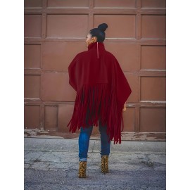 Plus Size, Plus Size Women's Batwing Sleeve Turtleneck Top with Fringe Hem - Loose Fit Casual Chic Long Sleeve Shirt, Solid Color Machine Washable Fall Winter Clothing for Women, Elegant Overlay, Highneck Shirt, Easycare Fabric, Spring Outfit, Durable Shirt, Curvy Fashion