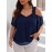 Plus Size - Plus Size Women'S Elegant Off-Shoulder Lace Blouse - Summer Collection, Chiffon, Round Neck, Short Sleeves, Solid Color, Medium Stretch, Stylish and Comfortable for Casual or Formal Occasions, Casual Chic Blouse | Elegant Offshoulder | Chiffon Fabric
