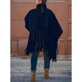 [Plus Size Tassel Top] Plus Size Women's Tassel Top - Vibrant Red Retro Chic Oversized High Neck Long Sleeve Blouse | Batwing Sleeves, Flowy Fabric, Stretchy Machine-Washable | Party & Banquet, Festive Outfit, Fall/Winter Fashion, Casual & Formal Events