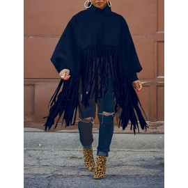 [Plus Size Tassel Top] Plus Size Women's Tassel Top - Vibrant Red Retro Chic Oversized High Neck Long Sleeve Blouse | Batwing Sleeves, Flowy Fabric, Stretchy Machine-Washable | Party & Banquet, Festive Outfit, Fall/Winter Fashion, Casual & Formal Events