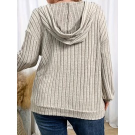 [Plus Size Hoodie] Plus Size Women's Oversized Hoodie | Adjustable Drawstring, Long Sleeve, Machine Washable, Textured Fabric, Casual Pullover, Drop Shoulder, Kangaroo Pocket, Fall Winter Sweatshirt