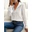 Plus Size - Plus Size Women'S Elegant Long Sleeve Blouse - Solid Color Jacquard Weave, Button-Up Collar, Stretchy Fabric, Casual Chic Style for Spring Summer Fall, Versatile for Casual & Formal Wear, Seasonal Fashion, Sophisticated Desig