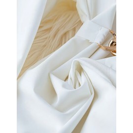 Plus Size, Women's Elegant Blouse Shirt - Long Sleeve Button-up top with Belt Accent, Non-Stretchy Fabric for Formal & Everyday Outfits - Office, Party, Casual Chic Outfits - Machine Washable Women's Clothing, Office Attire, Classic Collar, Polished Look, Stylish Top, Professional Women