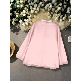 [Plus Size Chiffon Shirt] Plus Size Elegant Long-Sleeve Chiffon Shirt | High-Density, Soft Lining, Flowing Mesh, Henley Neckline, Smooth Tailoring | Spring & Autumn Outings