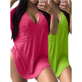 Large Size V-Neck Pocket Irregular Hem Short-Sleeved Top T-Shirt Two-Piece Set