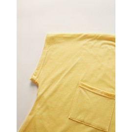 Large Size V-Neck Pocket Irregular Hem Short-Sleeved Top T-Shirt Two-Piece Set