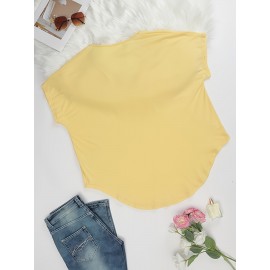 Large Size V-Neck Pocket Irregular Hem Short-Sleeved Top T-Shirt Two-Piece Set