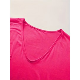 Large Size V-Neck Pocket Irregular Hem Short-Sleeved Top T-Shirt Two-Piece Set