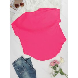 Large Size V-Neck Pocket Irregular Hem Short-Sleeved Top T-Shirt Two-Piece Set