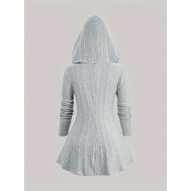 Plus Size - Plus Size Solid Color Surplice Ribbed Textured Fleece Trim Hooded Top