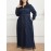 Plus Size Casual Long Sleeve Tunic Dress, Cotton Blend, Slight Stretch, Solid Color, Loose Fit, with Lapel Collar, Tassel Detail, for Fall/Winter