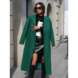 [Elegant Trench Coat] Vibrant Green Women's Elegant Casual Long Trench Coat | Machine Washable Lightweight Spring/Fall Outerwear with Classic Collar & Regular Fit, Autumn Fashion, Durable Fabric, Smooth Texture