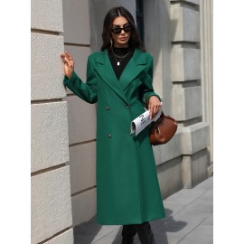 [Elegant Trench Coat] Vibrant Green Women's Elegant Casual Long Trench Coat | Machine Washable Lightweight Spring/Fall Outerwear with Classic Collar & Regular Fit, Autumn Fashion, Durable Fabric, Smooth Texture