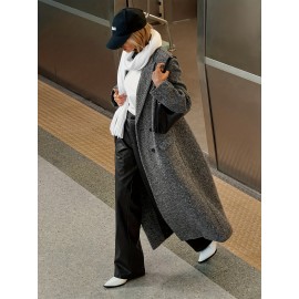 Plus Size - Plus Size, Women'S Plus Size Elegant Long Coat - Non-Stretchy Structured Jacket, Button Front Closure, Office & Formal Events - Spring/fall Outerwear - Women'S Professional & Everyday Outerwear, Spring Fashion