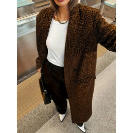 Plus Size - Plus Size, Women'S Plus Size Elegant Long Coat - Non-Stretchy Structured Jacket, Button Front Closure, Office & Formal Events - Spring/fall Outerwear - Women'S Professional & Everyday Outerwear, Spring Fashion