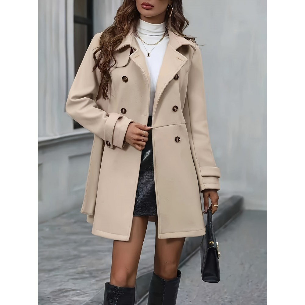 Women's Plus Size Beige Coat - Elegant Long Formal & Everyday Outerwear, Belted Button Front Closure, Machine Washable Fall/Winter Jacket for Professional & Casual Outfits