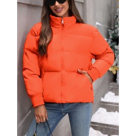 Women's Plus Size Winter Elegant Outerwear Coat - Full-Length Zipper Front Closure, Stand Collar H-Line Silhouette, Machine Washable Solid Color Jacket for Cold Weather, Casual & Dressy Occasions