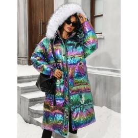 Plus Size - Plus Size, Women'S Plus Size Winter Jacket - Elegant Hooded Coat with Full-Zip Closure, Non-Stretch Fabric, Long Sleeve Cold Weather Outerwear, Plus Size Friendly (no Belt Needed) - Elegant Outerwear For Everyday & Formal Eve