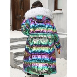 Plus Size - Plus Size, Women'S Plus Size Winter Jacket - Elegant Hooded Coat with Full-Zip Closure, Non-Stretch Fabric, Long Sleeve Cold Weather Outerwear, Plus Size Friendly (no Belt Needed) - Elegant Outerwear For Everyday & Formal Eve