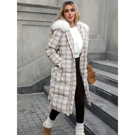 Plus Size - Women'S Heavy-Duty Winter Coat - Thermal Insulated Hooded Jacket with Plaid Pattern, Long Sleeve Outerwear for Cold Weather, Machine Washable (no Belt) - Plus Size Friendly, Winter Jacket, Casual Winter Wear
