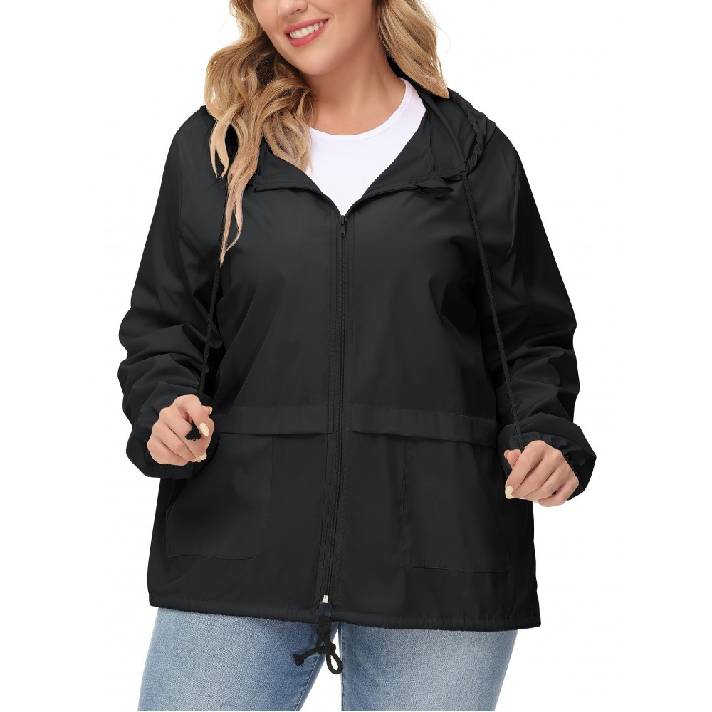 Plus Size Raincoat for Women - Waterproof, Packable, Outdoor, Hooded, Windbreaker Rain Jacket with Ultimate Protection
