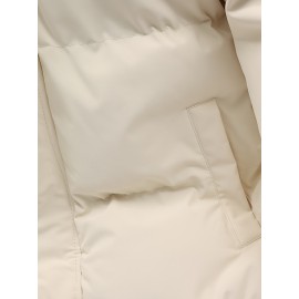 1pc Elegant Women'S Polyester Jacket - Solid Color Crew Neck Long Sleeve with Pockets for Fall/Winter Outdoor Sports and Casual Warmth