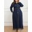 Plus Size Casual Long Sleeve Tunic Dress, Cotton Blend, Slight Stretch, Solid Color, Loose Fit, with Lapel Collar, Tassel Detail, for Fall/Winter