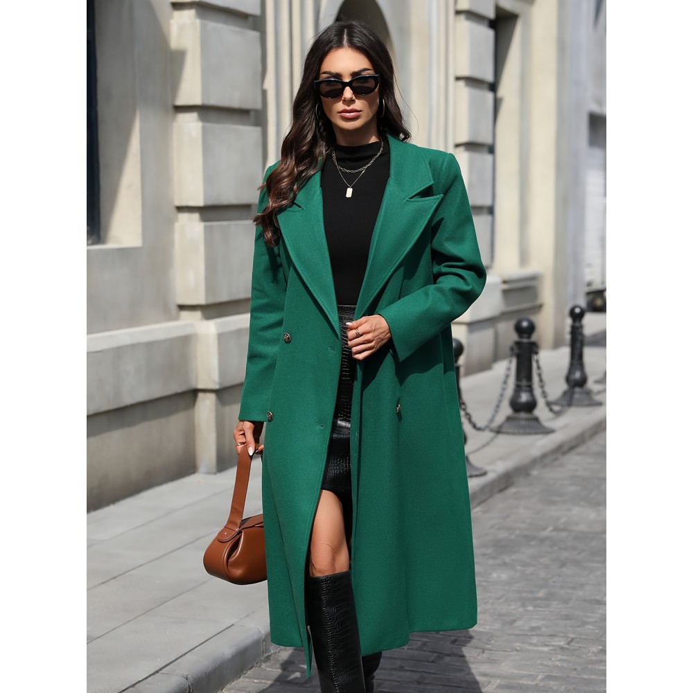 [Elegant Trench Coat] Vibrant Green Women's Elegant Casual Long Trench Coat | Machine Washable Lightweight Spring/Fall Outerwear with Classic Collar & Regular Fit, Autumn Fashion, Durable Fabric, Smooth Texture