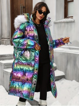 Plus Size - Plus Size, Women'S Plus Size Winter Jacket - Elegant Hooded Coat with Full-Zip Closure, Non-Stretch Fabric, Long Sleeve Cold Weather Outerwear, Plus Size Friendly (no Belt Needed) - Elegant Outerwear For Everyday & Formal Eve